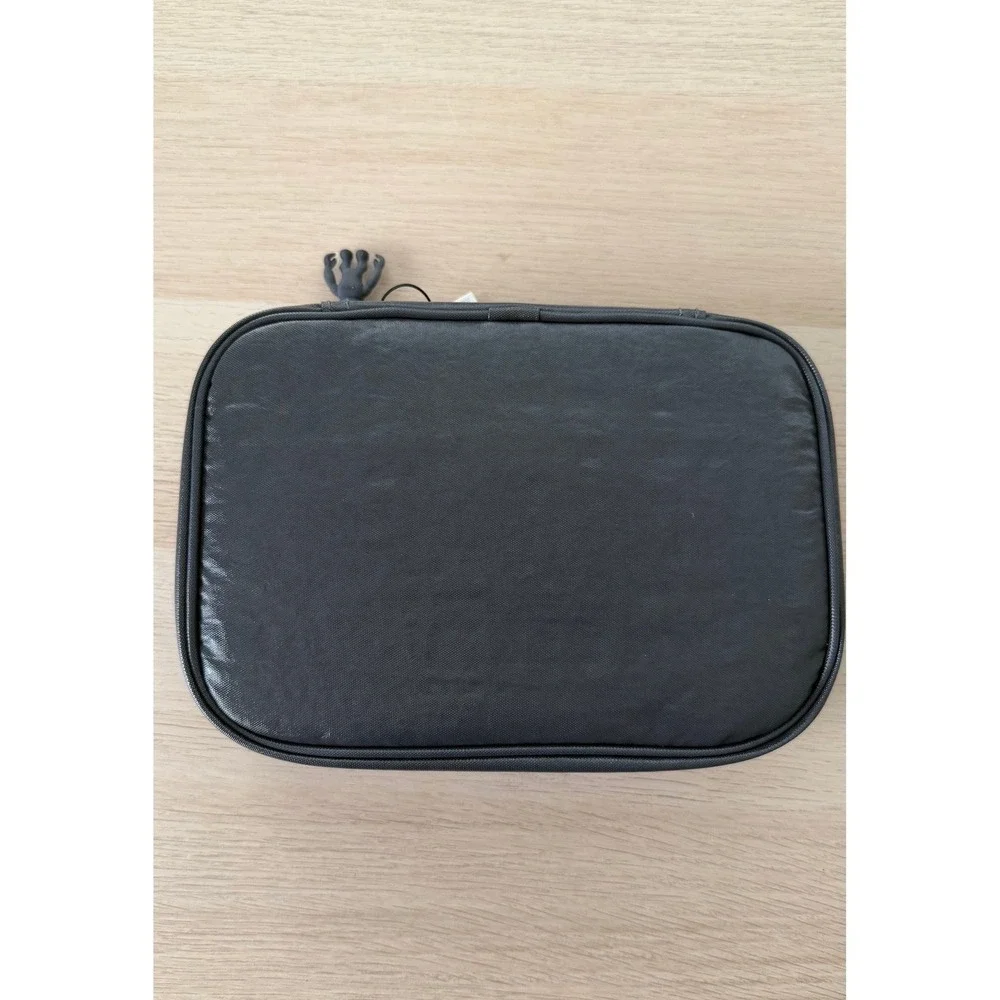 Kipling 100 Pens Case Black Metallic Nylon Pencil Pouch Makeup Brush Organizer
